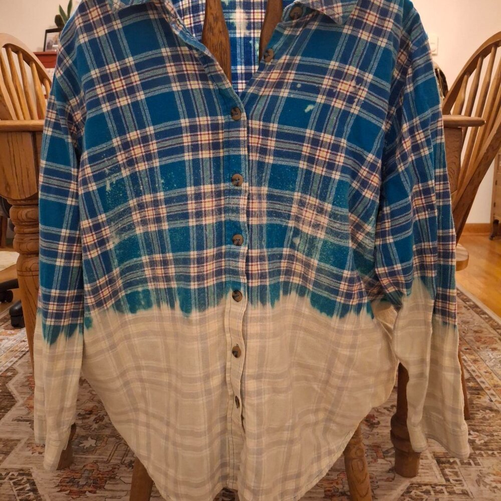 Woman Within Bleached 100% Cotton Plus Sized 3x Flannel Western Button Down